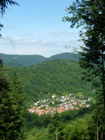 Blick vom Wanderweg zur Jung-Pfalz-Hütte auf Gräfenhausen